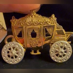 Golden Carriage Brooch with Movable Wheels Vintage